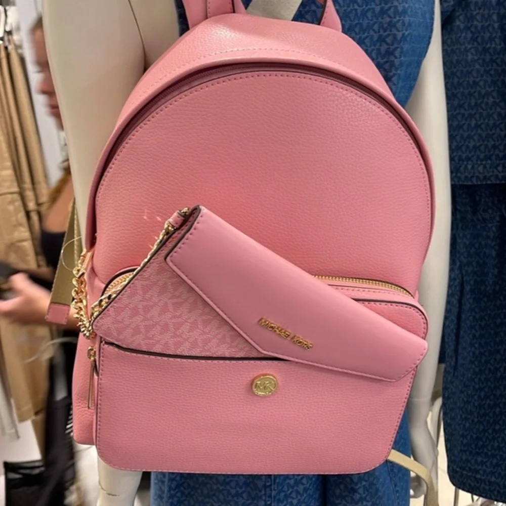 MICHAEL KORS Maisie Medium Pebbled Leather 2-in-1 Backpack Carnation NWT